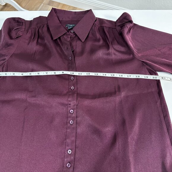 Ann Taylor Burgundy Puff Sleeve Pleated Button-Down Blouse – Size SP - Picture 10 of 16